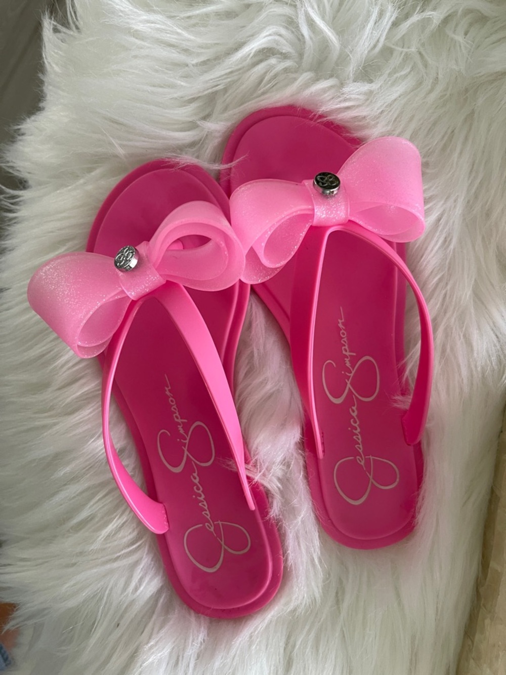 Jessica Simpson Hot Pink Bow Jelly Flip Flops